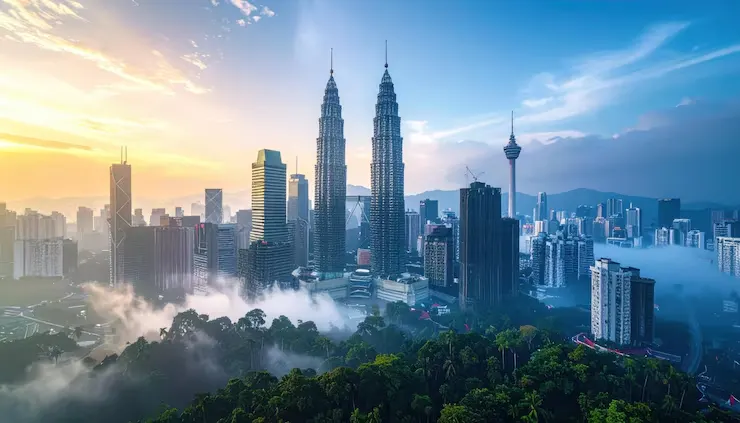 Kuala Lumpur skyline with the Petronas Twin Towers at sunrise