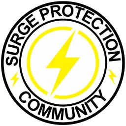 Surge Protection Community emblem — circular badge with a lightning bolt