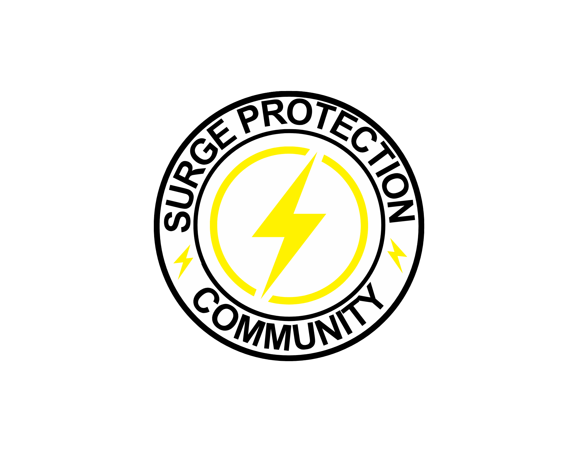 Surge Protection Community emblem — circular badge with a lightning bolt
